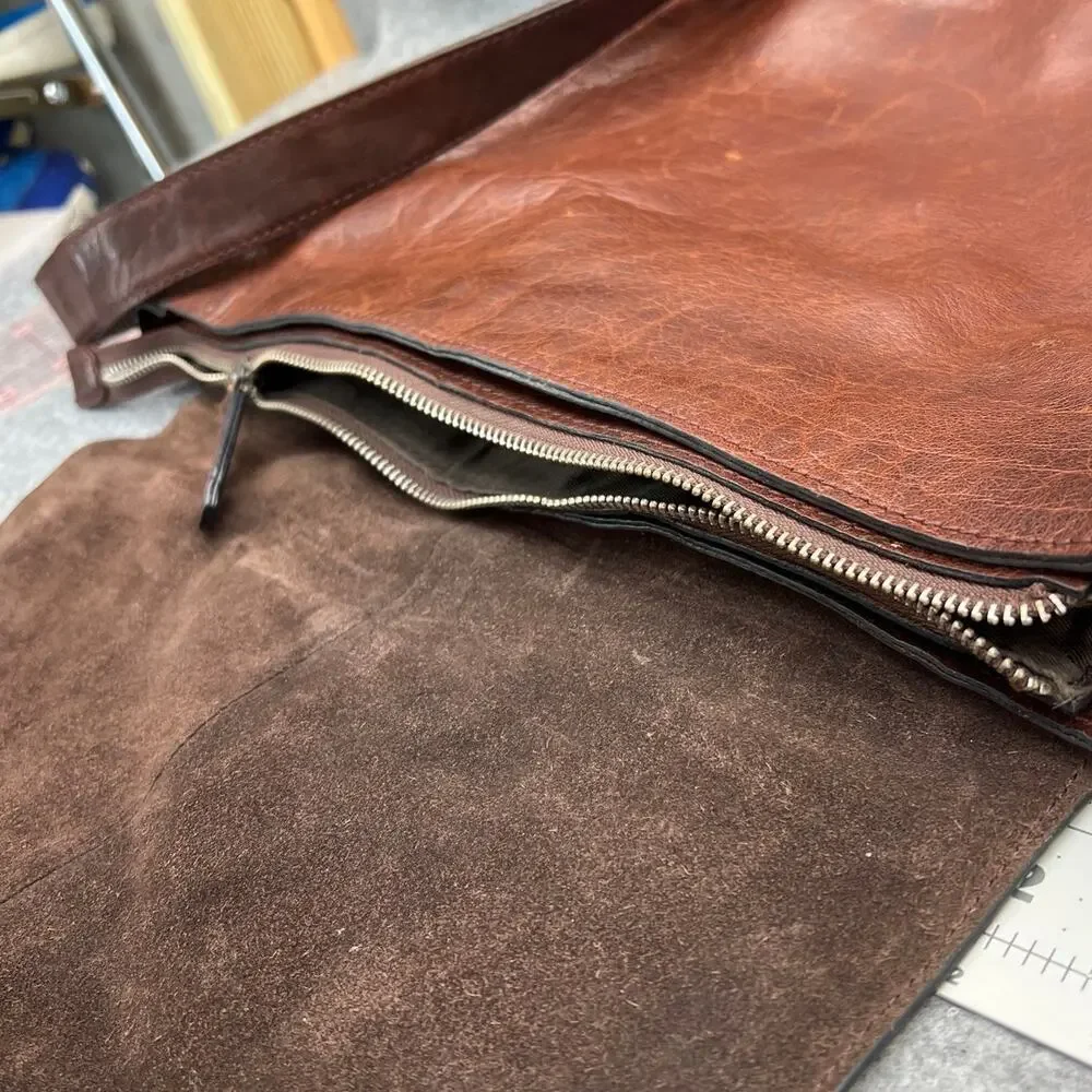 Vintage Dark Brown Patina Leather Front Flap Laptop Messenger Bag